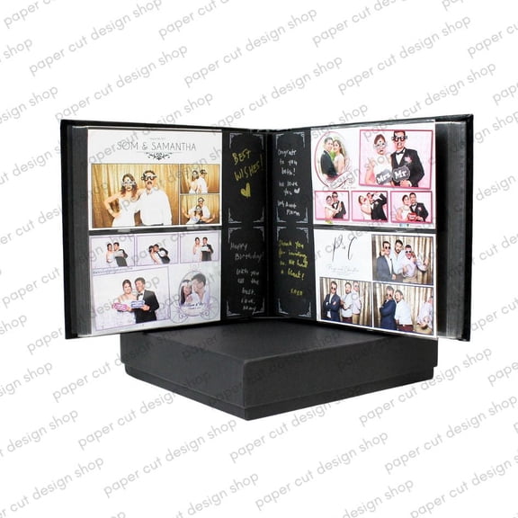 Paper Cut Design Shop Photo Booth Album Guestbook Slip In Black 4x6 with Storage Box Wedding Album Scrapbook Album