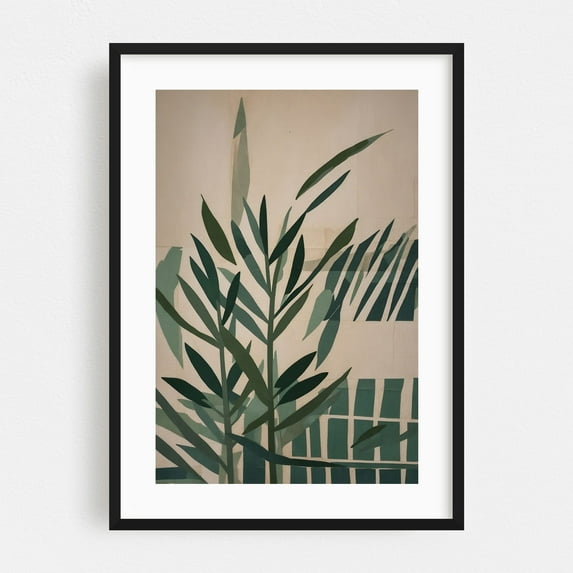 Paper Cut Green Leaves No.2 - Mixed Media Botanical Minimalist Tropical Nature Abstract Floral Modern Art Black Framed Wall Art Print 18 x 24 inches
