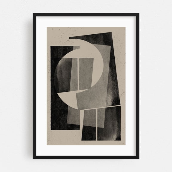 Paper Cut No.1 - Collage Abstract Black and White Geometric Modern Art Minimalist Bauhaus Mid-Century Modern Black Framed Wall Art Print 5 x 7 inches