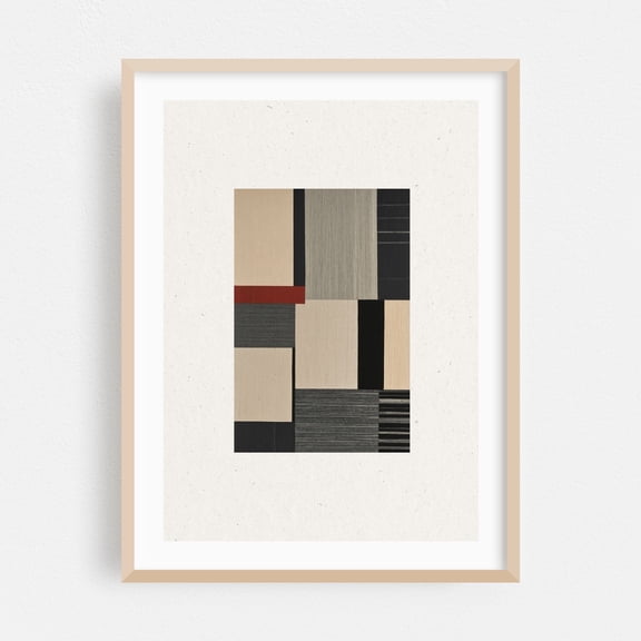 Paper Cut No.3 - Collage Geometric Abstract Minimalist Modern Art Mid-Century Modern Bauhaus Black and White Oak Framed Wall Art Print 5 x 7 inches
