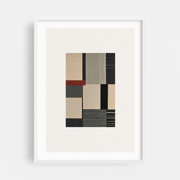 Paper Cut No.3 - Collage Geometric Abstract Minimalist Modern Art Mid-Century Modern Bauhaus Black and White White Framed Wall Art Print 5 x 7 inches