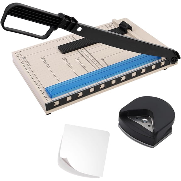 Paper Cutter, 12" Titanium Blade Guillotine Cutter with Corner Rounder, Heavy Duty Guillotine, Trimmer Safety Guard, r for Cardboard,Vinyl,Crafts&Photos (Blue)