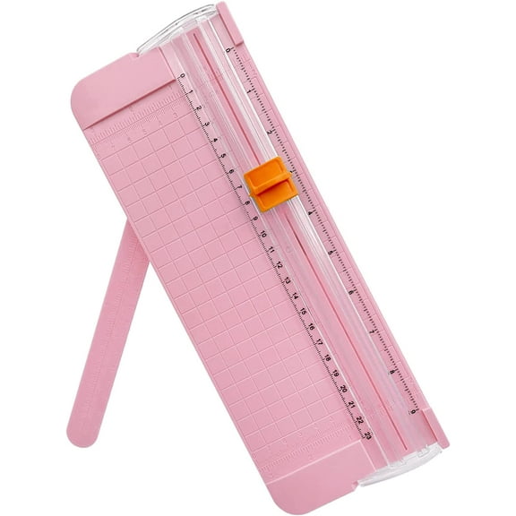 Paper Cutter, A4 Paper Trimmer with Security Safeguard & Side Ruler Portable Straight Edge Cutter for Scrapbooking Craft Paper, Photos, Label, Cardstock (Pink)
