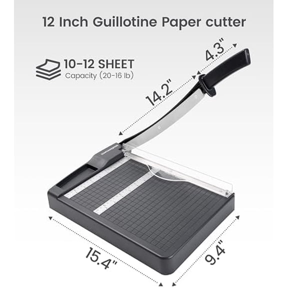 Paper Cutter,Paper Trimmer12" Cutting Length Heavy Duty Guillotine Paper Slicer with Safety Guard and Blade Lock,12 Sheets Capacity,Ideal for Offices,Homes,Printing Shops,Photo Studios