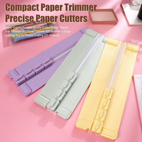 Paper Cutters Portable Double-Ended Orbital Trimmer 4-in-1 Blades Mini Paper Trimmer with Ruler Grid Scrapbooking Tool for Precise Crafting DIY Projects