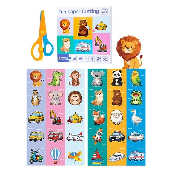 Paper Cutting Set for Adults Kids with Child-Safe Scissors - 30 Progressive Activities for Ages 3-5, Fine Motor Skills Development, Preschool Learning Craft & Educational Toddler Gift