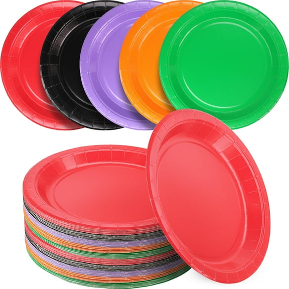 Paper Dinner Plates, 8 1/2 Inches Paper Plates Disposable, Colorful Disposable Plates for Party, Dinner, Holiday, Picnic, or Travel Party Plates, Pack of 50 - By Amcrate