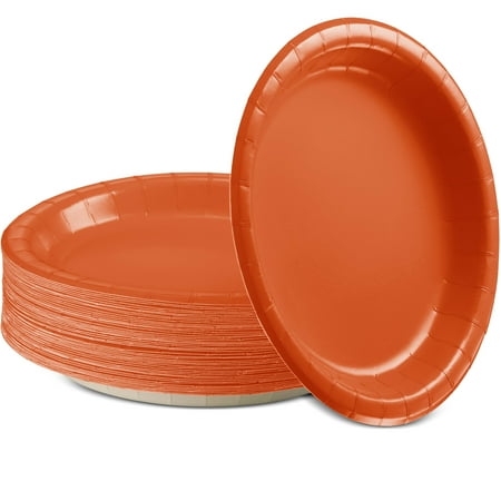 Paper Dinner Plates Orange, 8 1/2 Inches Paper Plates Disposable, Strong and Sturdy Disposable Plates for Party, Dinner, Holiday, Picnic, or Travel Party Plates, Pack of 50 - By Enday