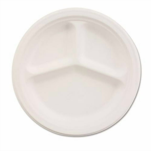 Paper Dinnerware 3-Comp Plate, 10 1/4" dia, White, 500/Carton