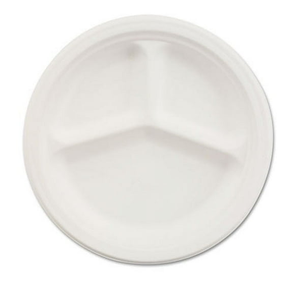 Paper Dinnerware, 3-Compartment Plate, 9.25" Dia, White, 500/carton | Bundle of 5 Cartons
