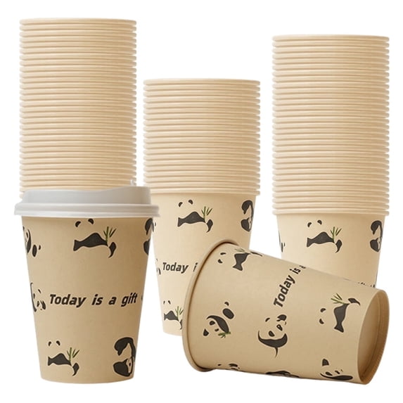 Paper Disposable Cups with Lids, 10 oz To Go Hot Coffee Cups, Cartoon Panda Party Travel Mugs, 25 Count Leak Proof Mugs for Office Home