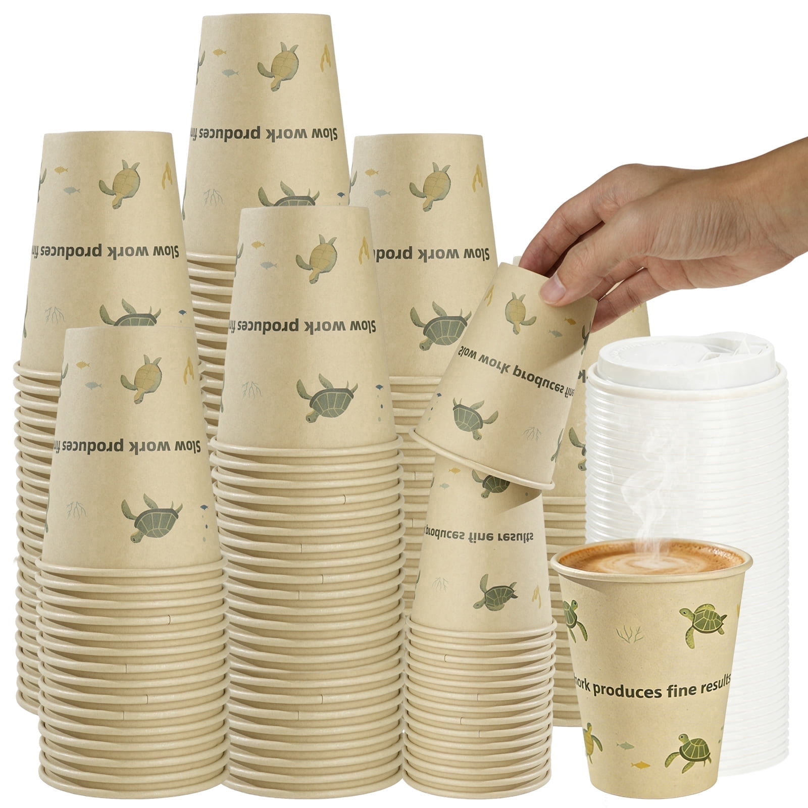 Paper Disposable Hot Cups with Lids, 12 oz To Go Coffee Cups, Cute ...