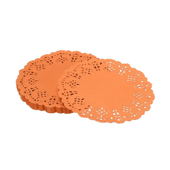 Uxcell Paper Doilies, Paper Lace Doilies Disposable Round Modern Decorative Placemats Bulk, Fit for Baked Food Orange 3.5 Inch