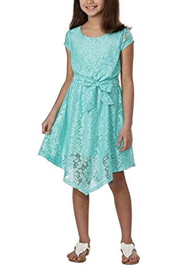 Paper Doll Girls' Floral Lace Dress,Mint,14