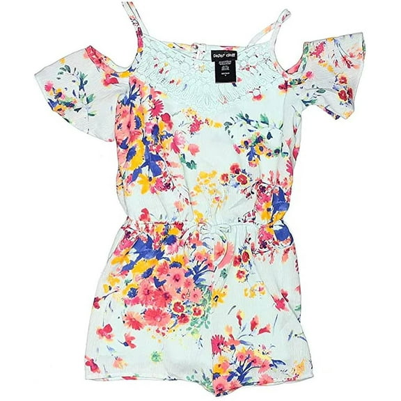 Paper Doll Girls' Floral Romper (Mint/Coral, 16)