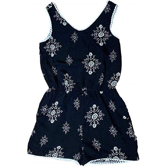 Paper Doll Sleeveless Romper for Girls (Black Multi, 12) - NEW