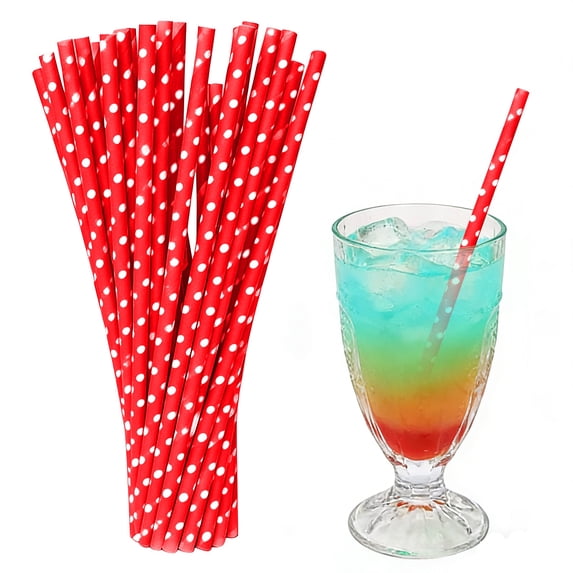 Paper Drinking Straws Red Polka Dot Biodegradable Paper Straws for Party Decorations Dessert Table Bar Drinks Birthday Celebrations 100 Pack