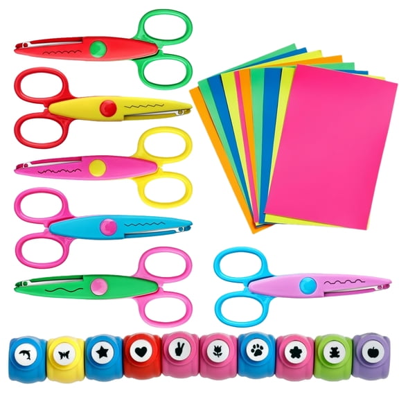 Paper Edger Scissors for Scrapbooking, 6 Decorative Scissors, 10 Paper Punches, 10 Colorful Papers