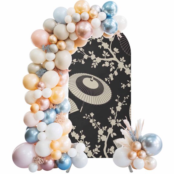 Paper Fan Arch Backdrop Cover 4 FT Cherry Blossom Branch Japanese Style Black Stretchy Elastic Arch Stand Covers Spandex Arched Background Birthday Wedding Party Decoration (No Stand)