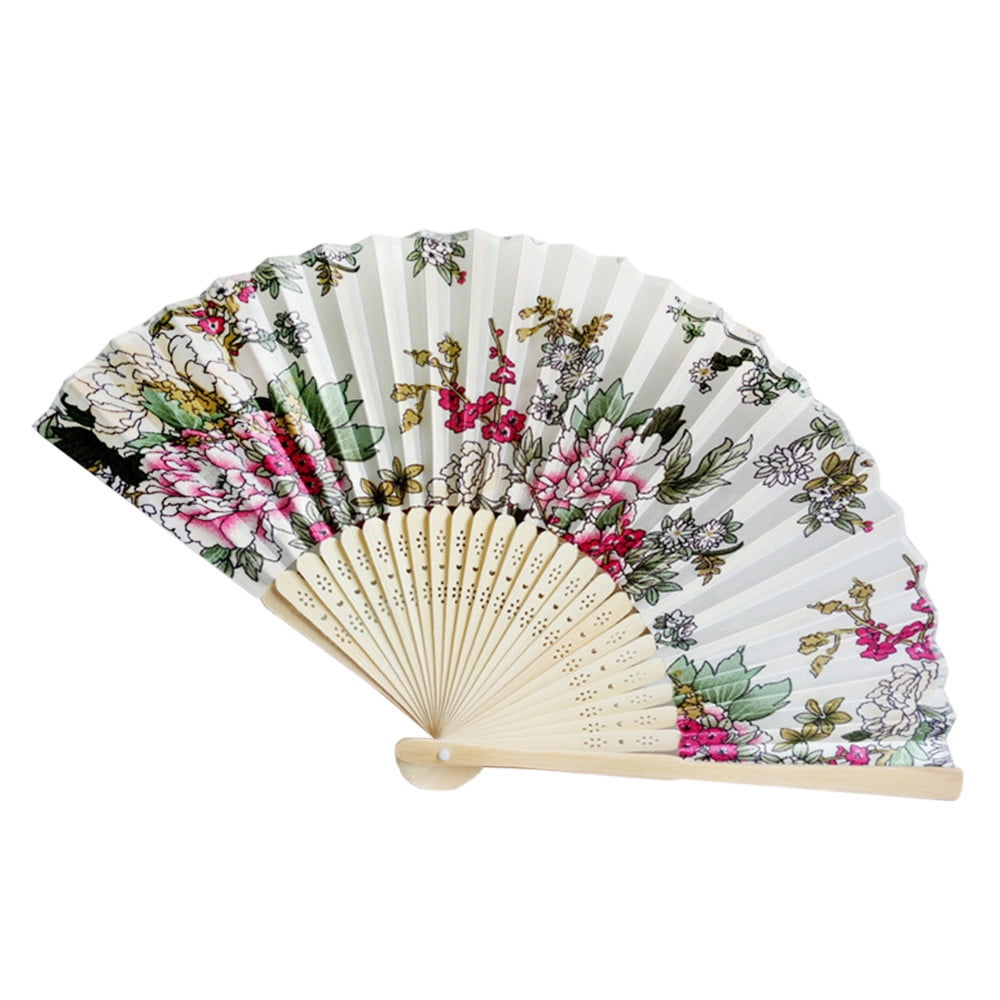 Paper Fan Case Vintage Bamboo Folding Hand Held Flower Fan Chinese