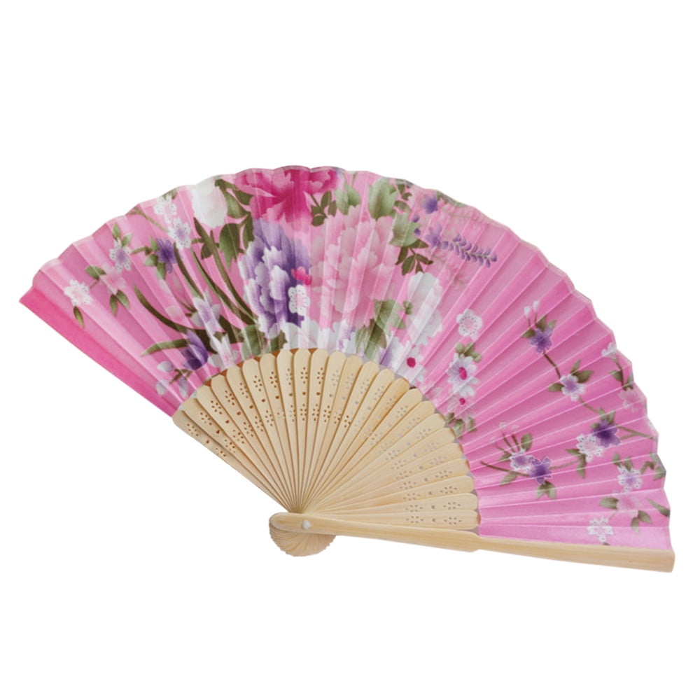 Paper Fan Case Vintage Bamboo Folding Hand Held Flower Fan Chinese