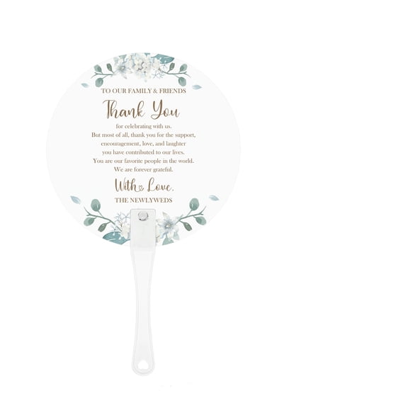 Paper Fans, Wedding, White Hand Fan, Floral Paper, Eucalyptus Sage Green, Plastic Handle, Thank You, Personalized, Reception Keepsakes, 20 Pc
