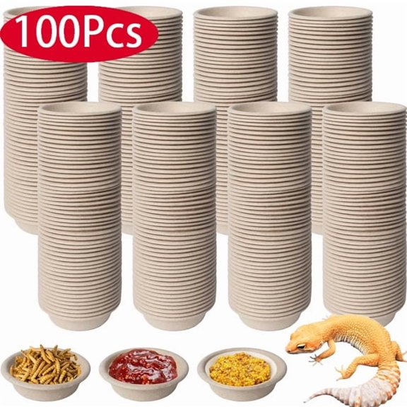 Paper Feeding Cups,Tutuviw 100Pcs 1oz Biodegradable Disposable Pet Bowls,Travel Paper Food Bowls,Feeding Ledge Replacement Cups for Pets,Small Animal Feeding and Watering Supplies for Lizards Spiders