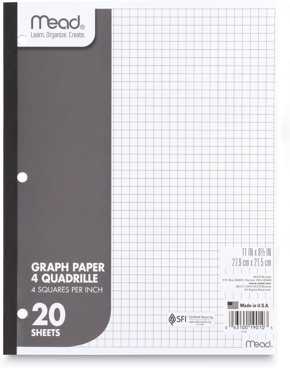 TOPS 8.5x11 Inch Square Pad Quad Rule White Paper 50 Sheets Coordinate ...