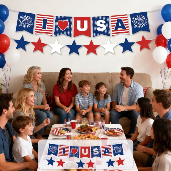 Paper Flags Multicolor Paper Independence Day Bunting Banner, Patriotic Party Decorations with Star Patterns Rkxzt