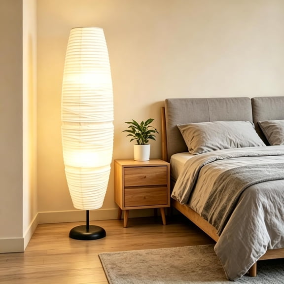 Paper Floor Lamp Lampshade Replacement, Modern High White Foldable Rice Paper Covered Nordic Style Minimalist Standing Lampshade, Suitable for Living Room and Bedroom (43.3x12.6x7.8 Inches)