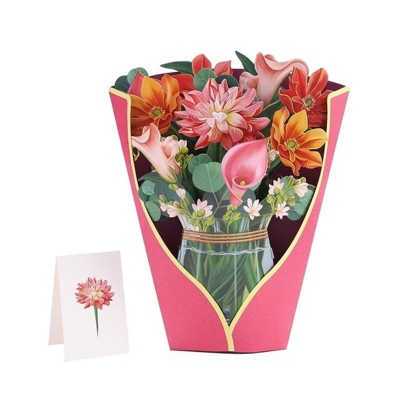 Paper Flower Bouquet 3D Popup Greeting Cards with Note Card & Envelope, Birthday Card, Anniversary Card, Get Well Gifts for Women, 12" Dahlia