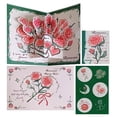 thumbnail image 1 of Paper Flower Bouquet Pop Up Greeting Cards Paper Roses 3D Cards with Envelope Seal Stickers for Wedding Anniversary Birthday Valentine's Day Gift for Women Wife Girlfriend, Green, 1 of 7