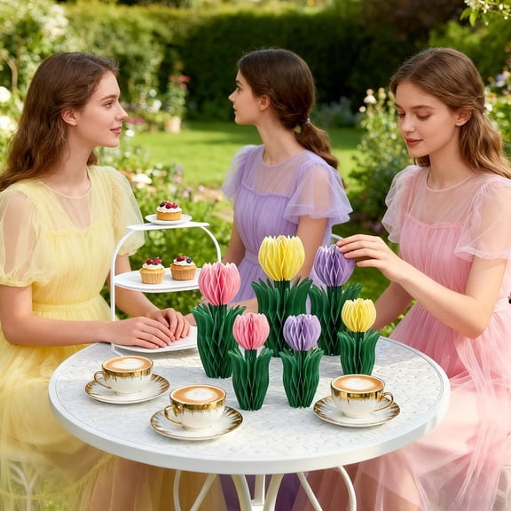 Paper Flower Centerpieces for Table Spring Party Decorations for Table Pastel Tulip Honeycomb Mother's Day Gift, Floral Centerpieces for Easter Party Birthday Tea Party