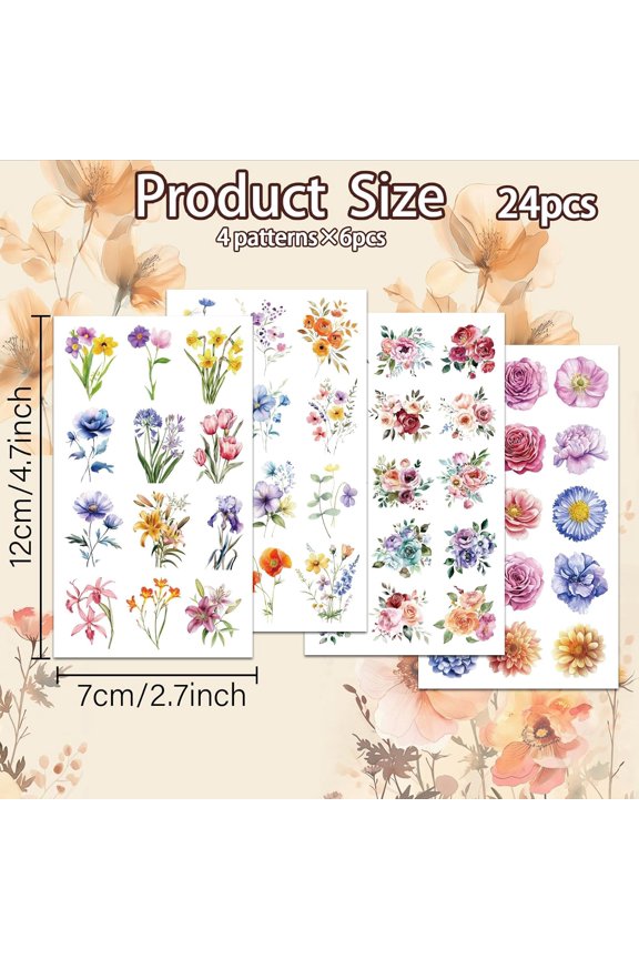 Paper Flower Clay Transfer Paper 4 Design 24 Pcs Transfer Paper for Polymer Abstract Line Polymer Clay Transfer Sheets Floral Theme Small Transfer Paper for Clay Earrings Jewelry Making
