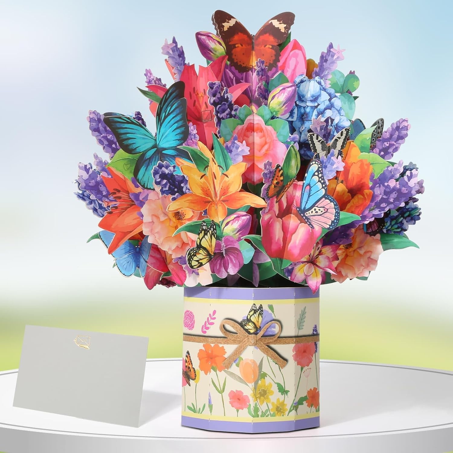 Paper Flower Pop Up Card, Lilies Rose Flower Bouquet Card Popup 3D ...