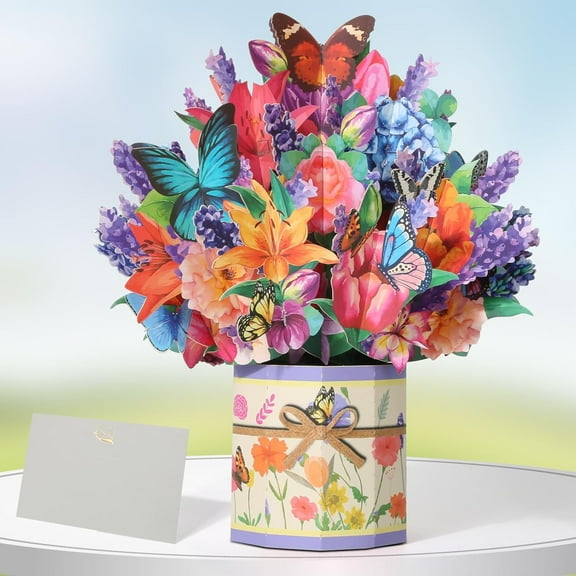 Paper Flower Pop Up Card, Lilies Rose Flower Bouquet Card Popup 3D Greeting Cards for Mother's Day, Graduation, Anniversary, Birthday, Congratulations, Get Well, Home Decor, with Envelope