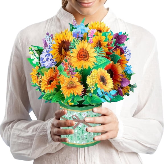 Paper Flower Pop Up Cards - Flowers Bouquet Greeting Cards 3D Popup Birthday Cards Get Well Soon Cards with Note Card and Envelope for Women Wife Mom Friends Anniversary Mother's Day Gifts