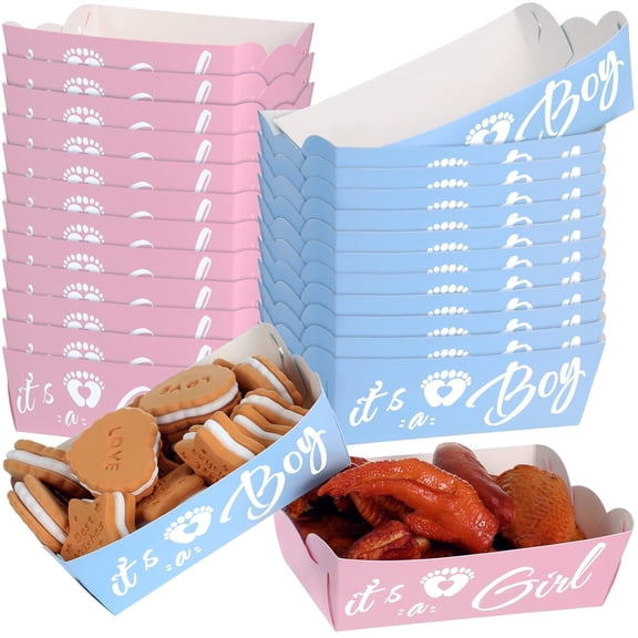 Paper Food Boats, 48 Pcs Disposable Party Supplies der Reveal Plates, It's a Boy It's a Girl Design, Food Serving Trays for Crawfish, Hot Dog, Nacho, Popcorn, BBQ, Picnics