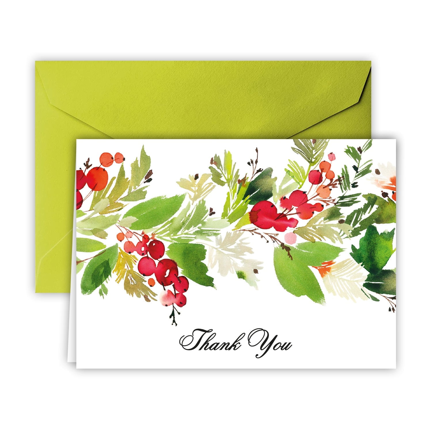 Paper Frenzy Artistic Watercolor Garland Thank You Note Cards and Lime ...