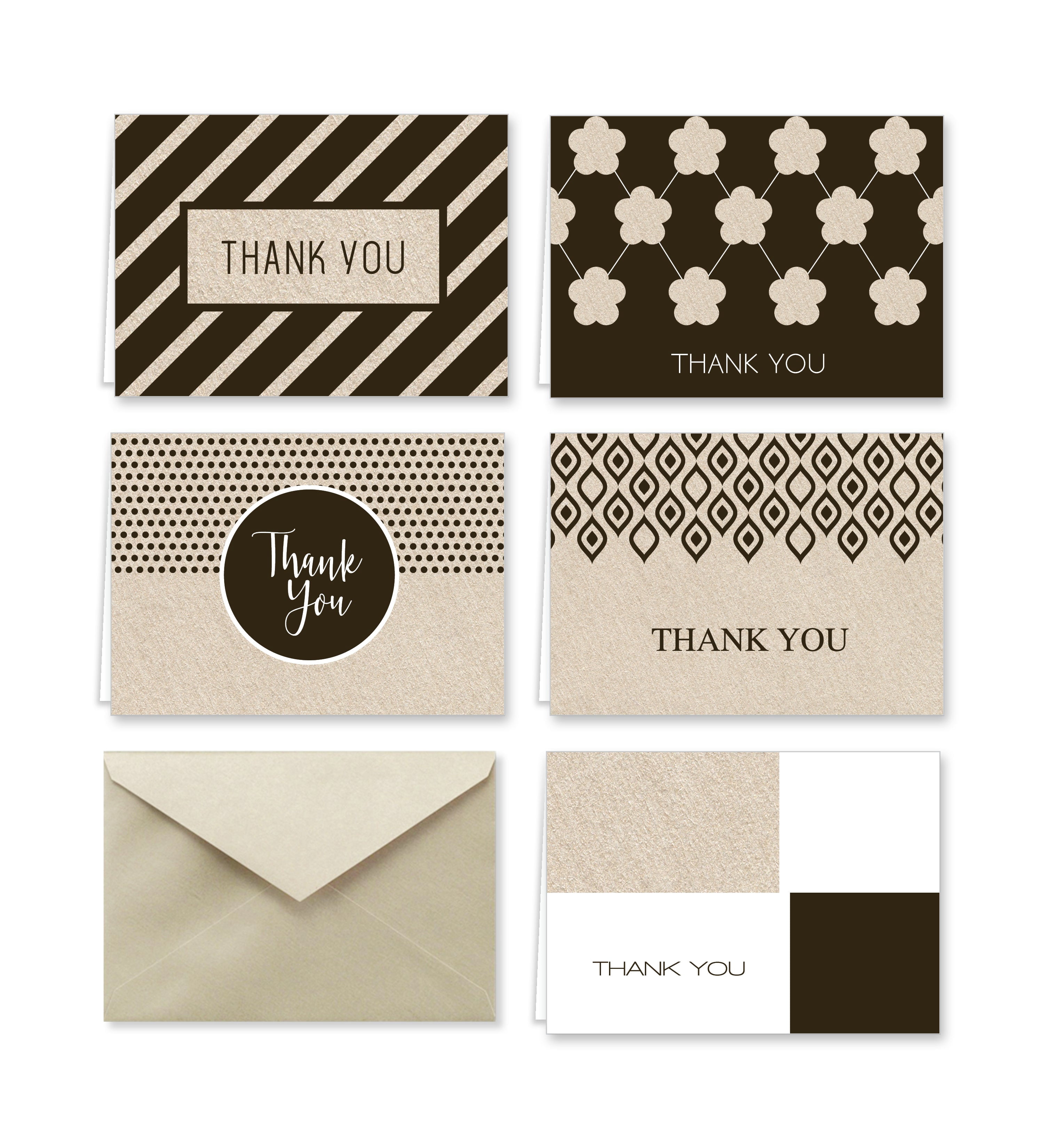 Paper Frenzy Black and Tan Designer Thank You Note Cards and Envelopes ...