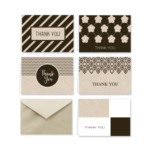 Paper Frenzy Black and Tan Designer Thank You Note Cards and Envelopes - 25 pack