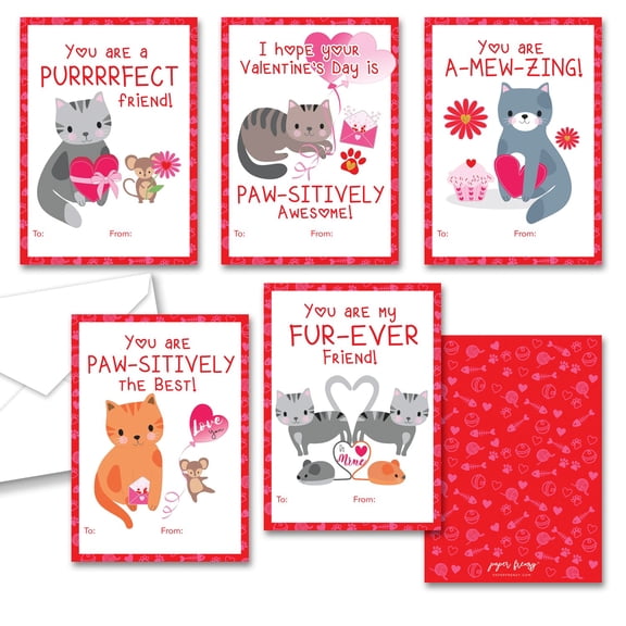Paper Frenzy Cat Kitten Themed Valentines - 25 pack WITH ENVELOPES