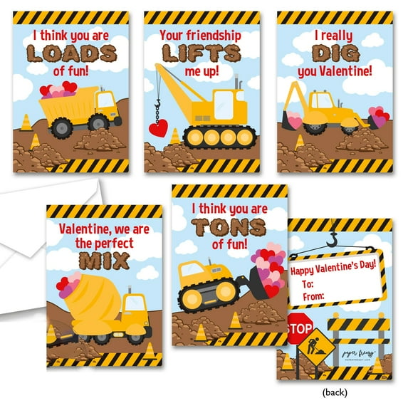 Paper Frenzy Construction Themed Valentine Cards, 25 Pieces, White (Card Stock)