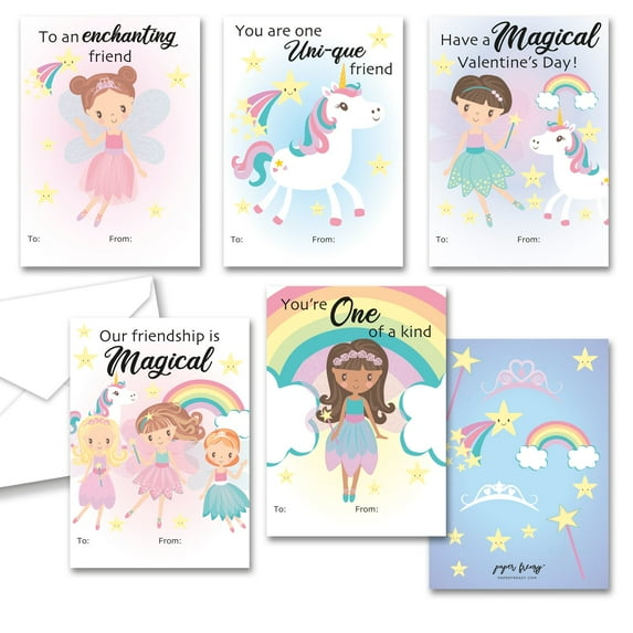 Paper Frenzy Fairy Themed Valentine Cards WITH ENVELOPES- 25 Pack