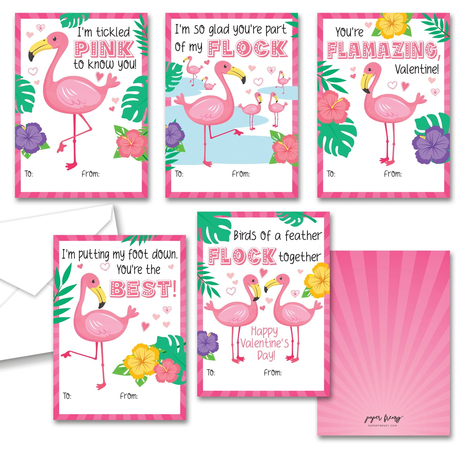 Paper Frenzy Flamingo Themed Valentines - 25 pack WITH ENVELOPES -  Walmart.com