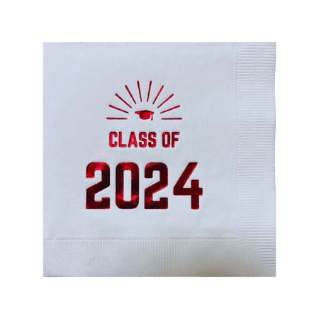 Paper Frenzy Graduation Foil Stamped Party Napkins Class of 2024 - 25 pack, Red