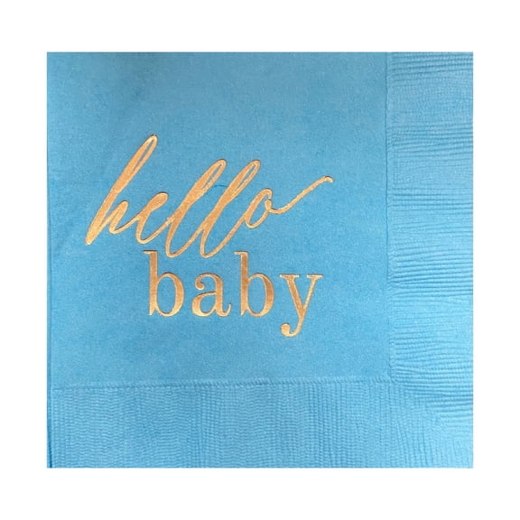 Paper Frenzy Hello Baby Cocktail Beverage Napkins - Boy Girl or Gender Neutral - 25 pack, Blue