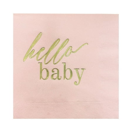 Paper Frenzy Hello Baby Cocktail Beverage Napkins - Boy Girl or Gender Neutral - 25 pack, Pink