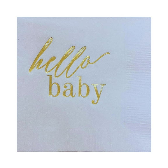 Paper Frenzy Hello Baby Cocktail Beverage Napkins - Boy Girl or Gender Neutral - 25 pack, White