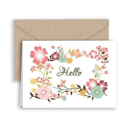 Paper Frenzy Hello Wildflowers Note Cards & Kraft Envelopes - 25 pack